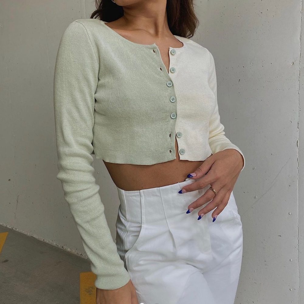 princess polly mateo green and cream cardigan top